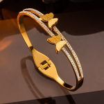 "Women Diamond and Gold-Plated Bangle-Style Bracelet "