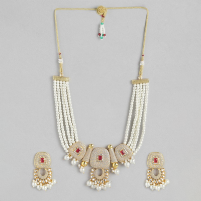 Gold-Plated AD & Pearl Jewellery Set