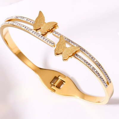 "Women Diamond and Gold-Plated Bangle-Style Bracelet "