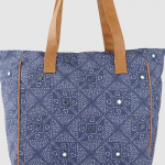 Navy Blue Geometric Printed Structured Shoulder Bag with Mirror Work