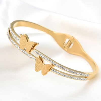 "Women Diamond and Gold-Plated Bangle-Style Bracelet "