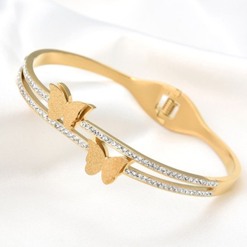 "Women Diamond and Gold-Plated Bangle-Style Bracelet "