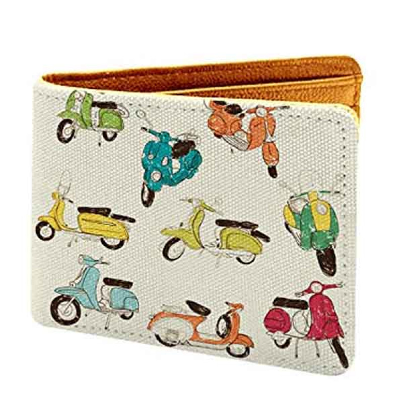 Leather Vintage Scooter Pattern Printed Wallet