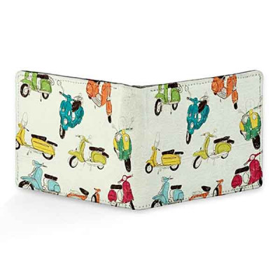 Leather Vintage Scooter Pattern Printed Wallet