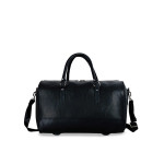 Black Solid Leather Travel Duffel Bag